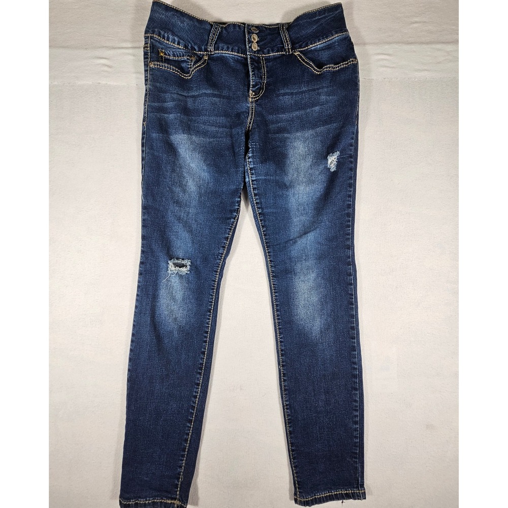 Royalty for Me Womens Skinny Jean Size 14 Dark Wash Distressed High Rise Stretch